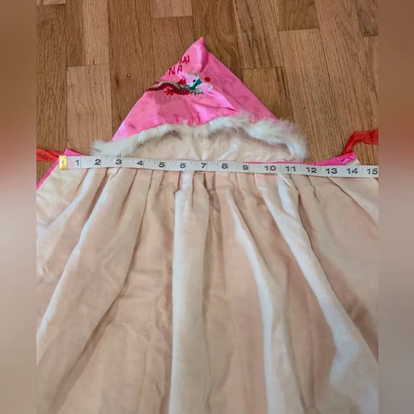 RARE Child Shanghai Embroidered Robe Cape Vintage Satin Dragon Fur Trim Pink - Picture 13 of 16